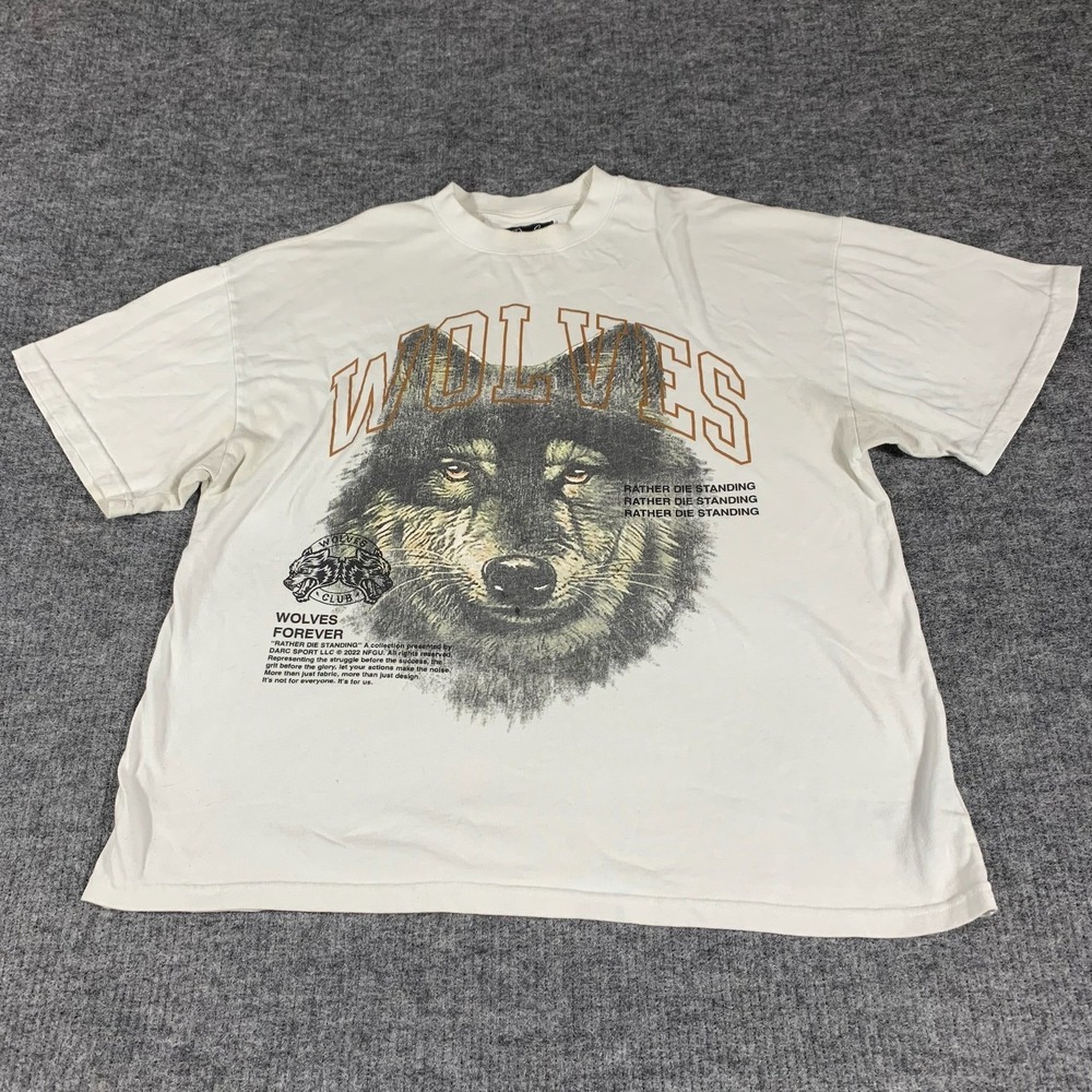 VTG Darc Sport T Shirt Mens XL White Wolves Club Rather Die Standing Graphic Tee